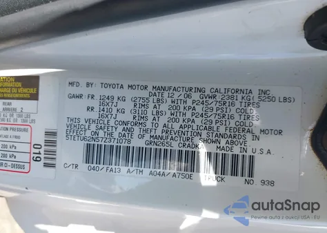 2007 Toyota Tacoma Prerunner V6 z USA, uszkodzony, nr VIN 5TETU62N57Z371078